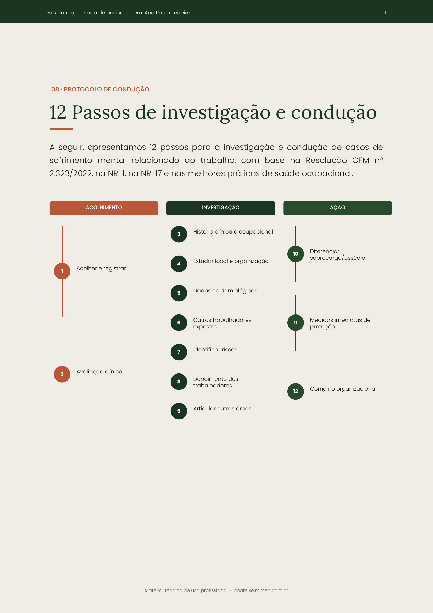 Página 11 do guia: 12 passos de investigação e condução